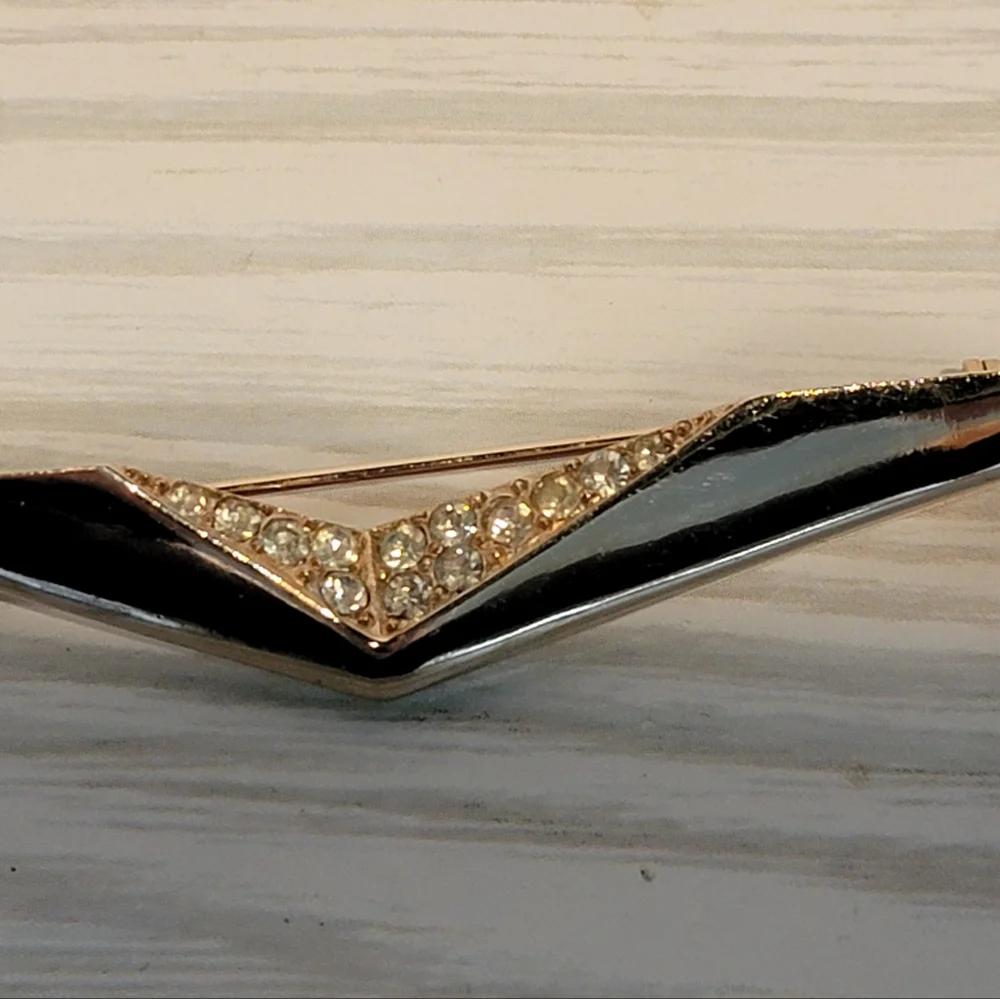 Vintage Park Lane Black Enamel Rhinestone Geometric Modernist Brooch